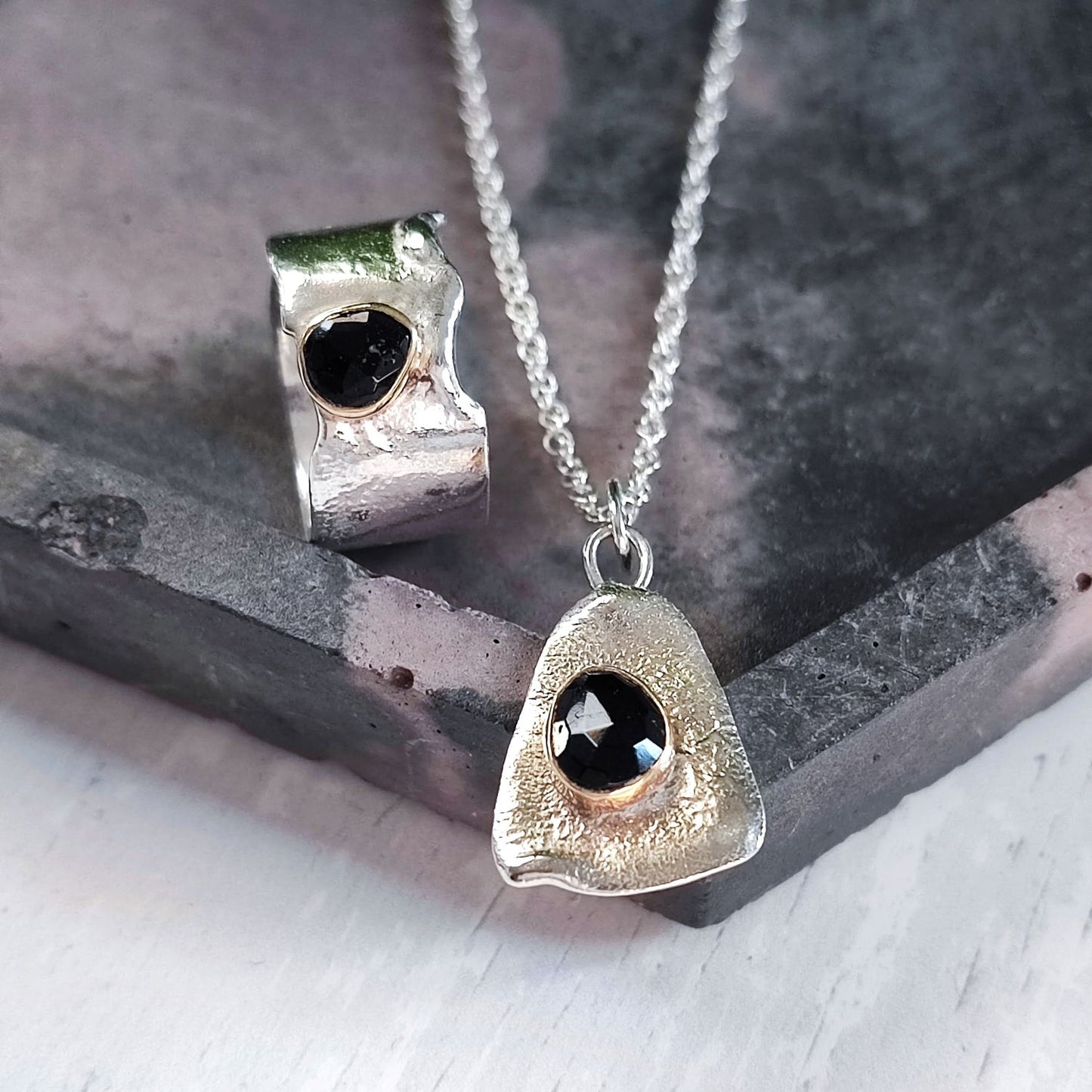 Black Tourmaline Reticulated Pendant