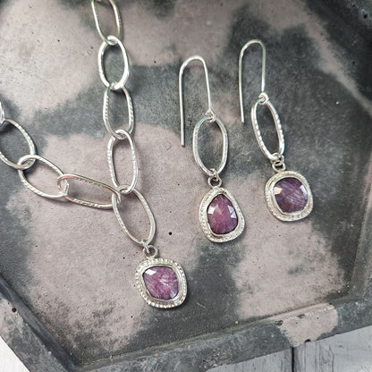 Purple Sapphire Chain Earrings