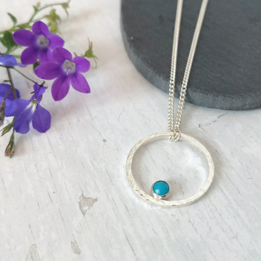 Stone-set Hammered Hoop Necklace