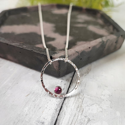 Stone-set Hammered Hoop Necklace