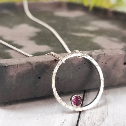 Stone-set Hammered Hoop Necklace