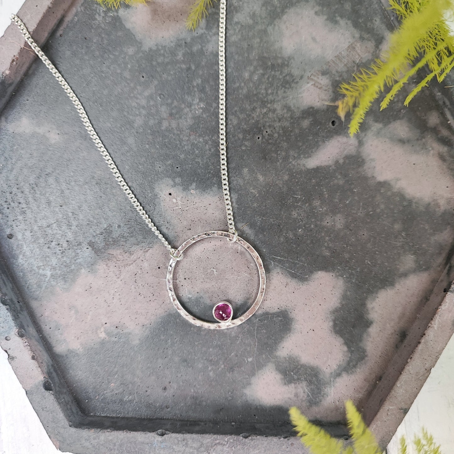 Stone-set Hammered Hoop Necklace