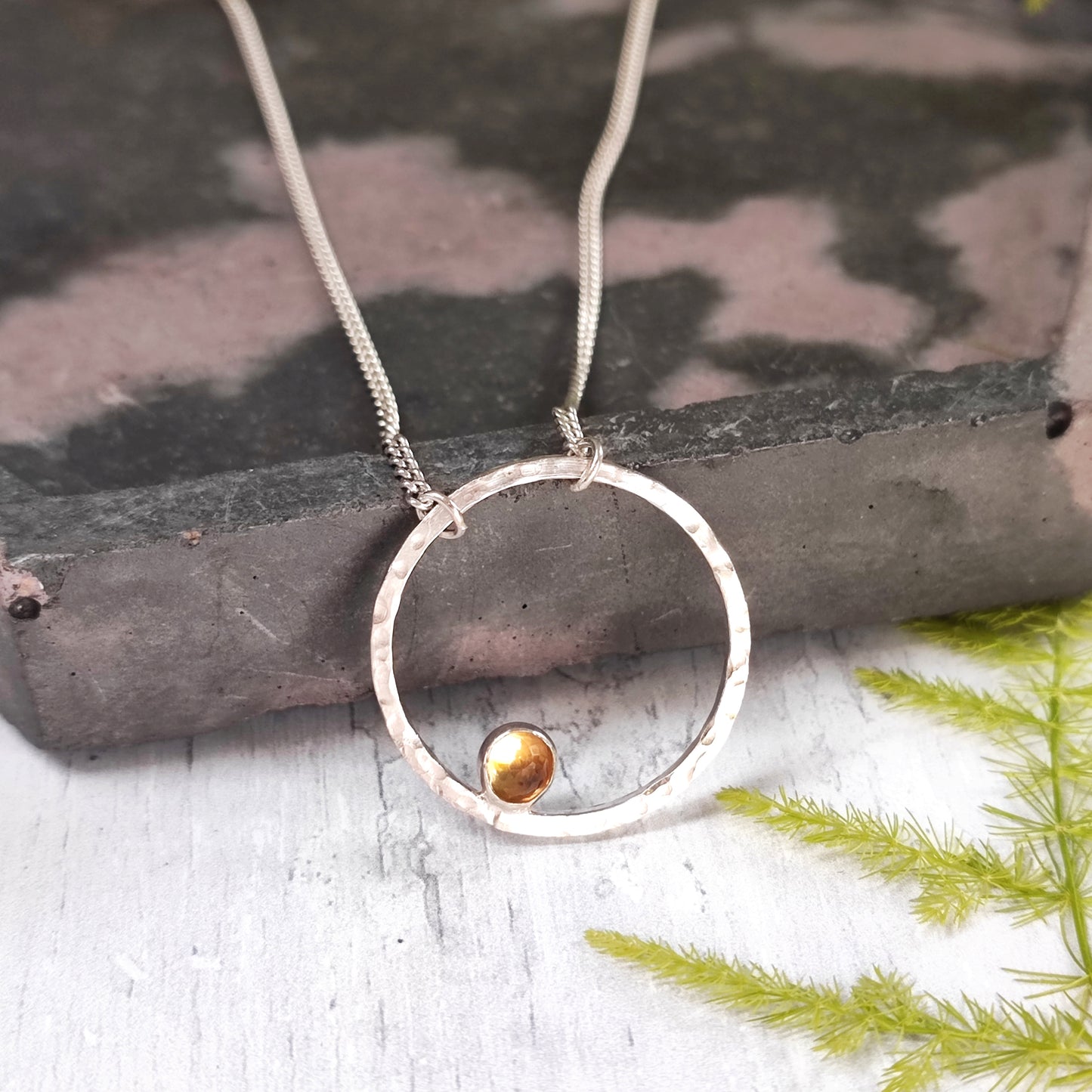 Stone-set Hammered Hoop Necklace