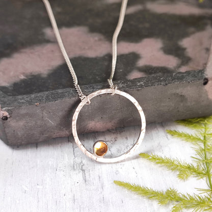 Stone-set Hammered Hoop Necklace