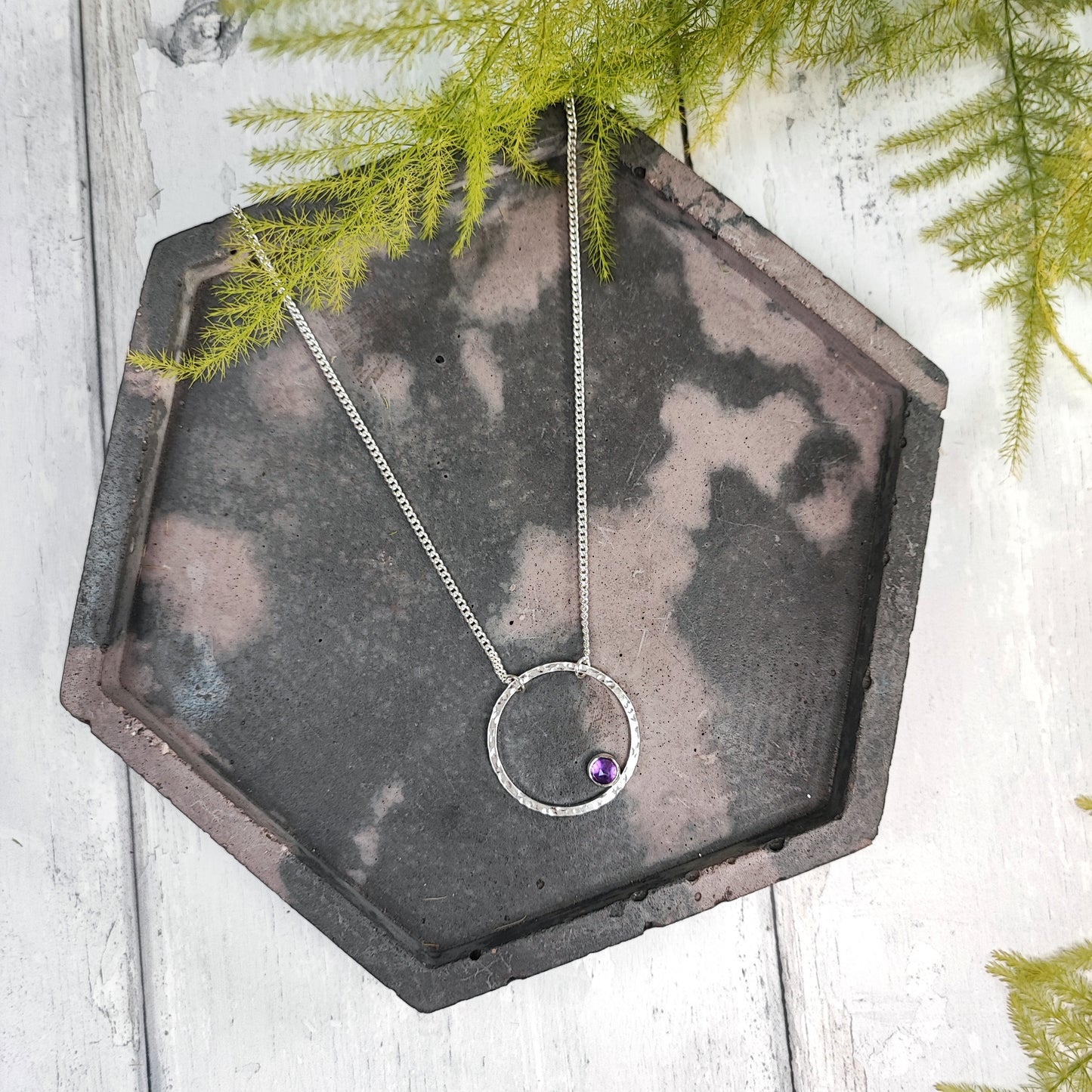 Stone-set Hammered Hoop Necklace