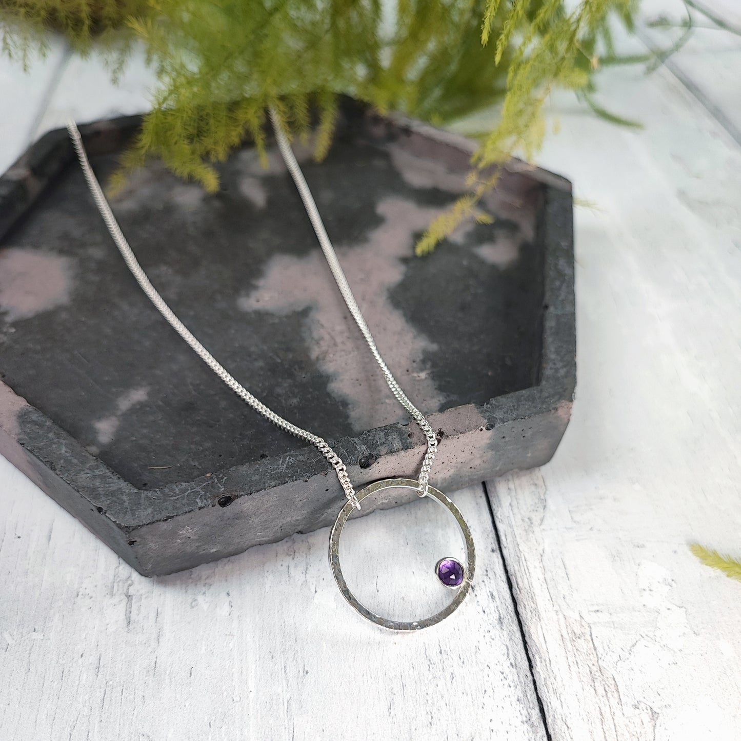 Stone-set Hammered Hoop Necklace