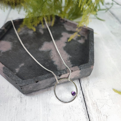Stone-set Hammered Hoop Necklace