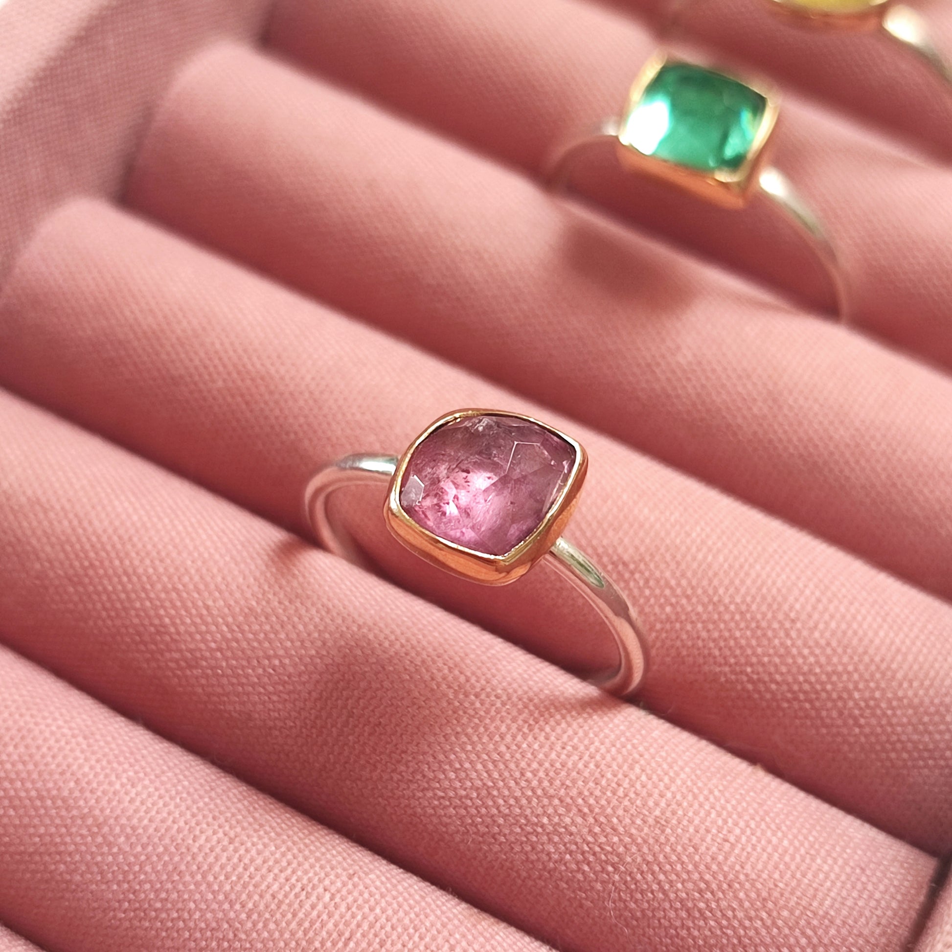 PINK TOURMALINE DIAMOND VINTAGE STYLE COCKTAIL RING HALO FILIGREE 14k WHITE  GOLD