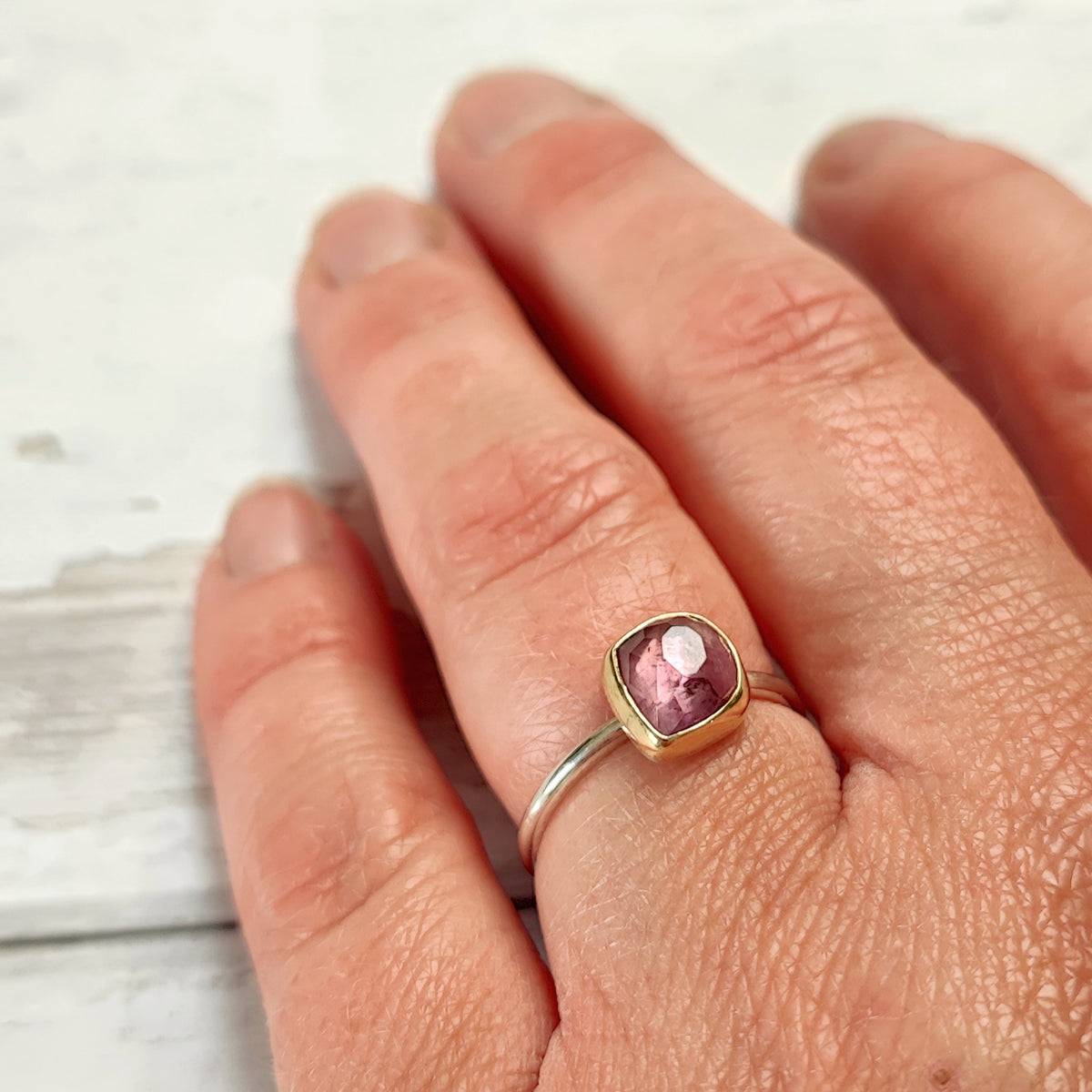 925 Sterling Silver Natural Pink Tourmaline & Diamond Womens Trilogy Ring 925 Sterling Silver Natural Pink Tourmaline & Diamond Womens Trilogy Ring