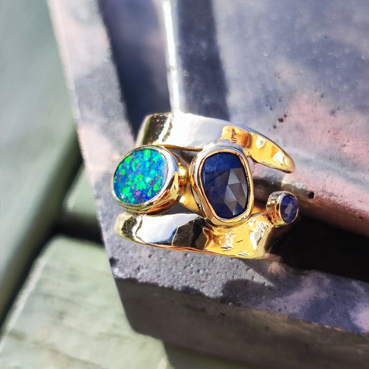 Revycled Opal and gold birthday ring