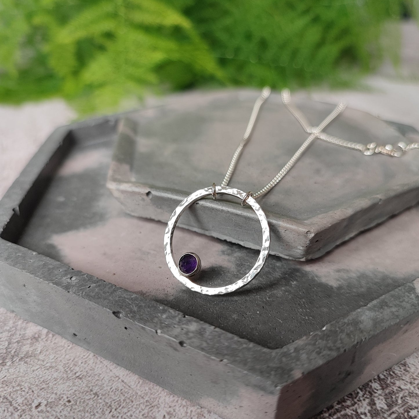 Stone-set Hammered Hoop Necklace