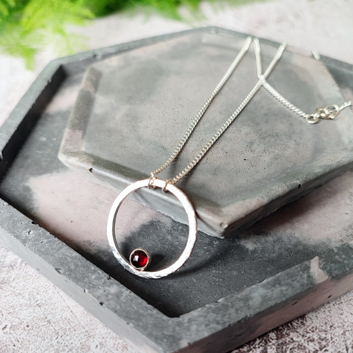 Stone-set Hammered Hoop Necklace