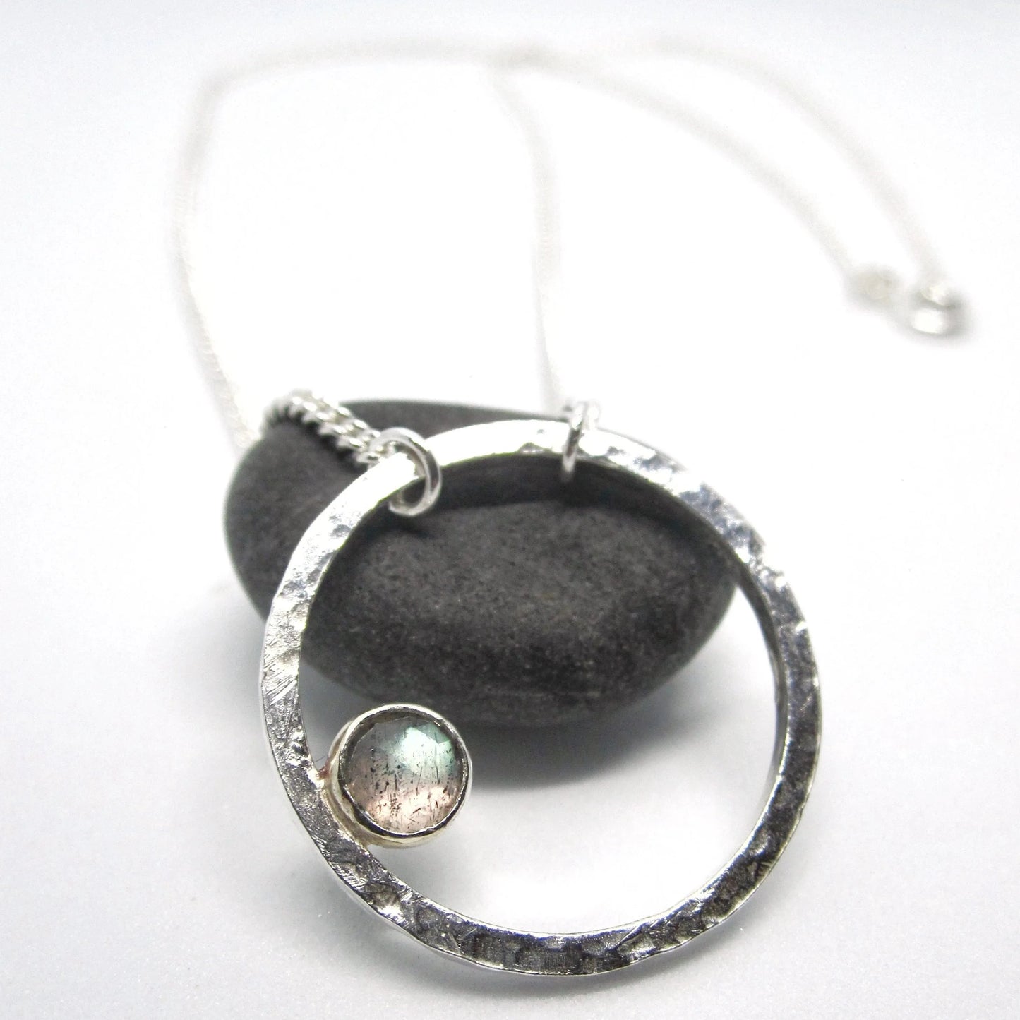 Stone-set Hammered Hoop Necklace
