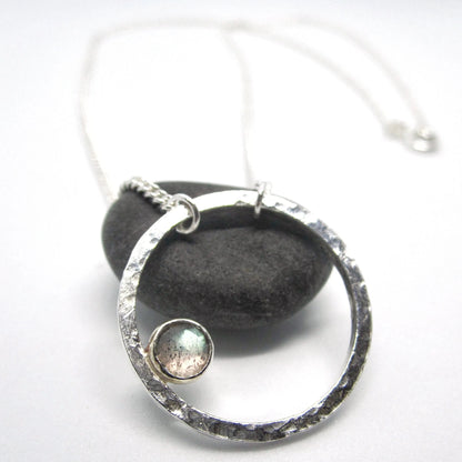 Stone-set Hammered Hoop Necklace