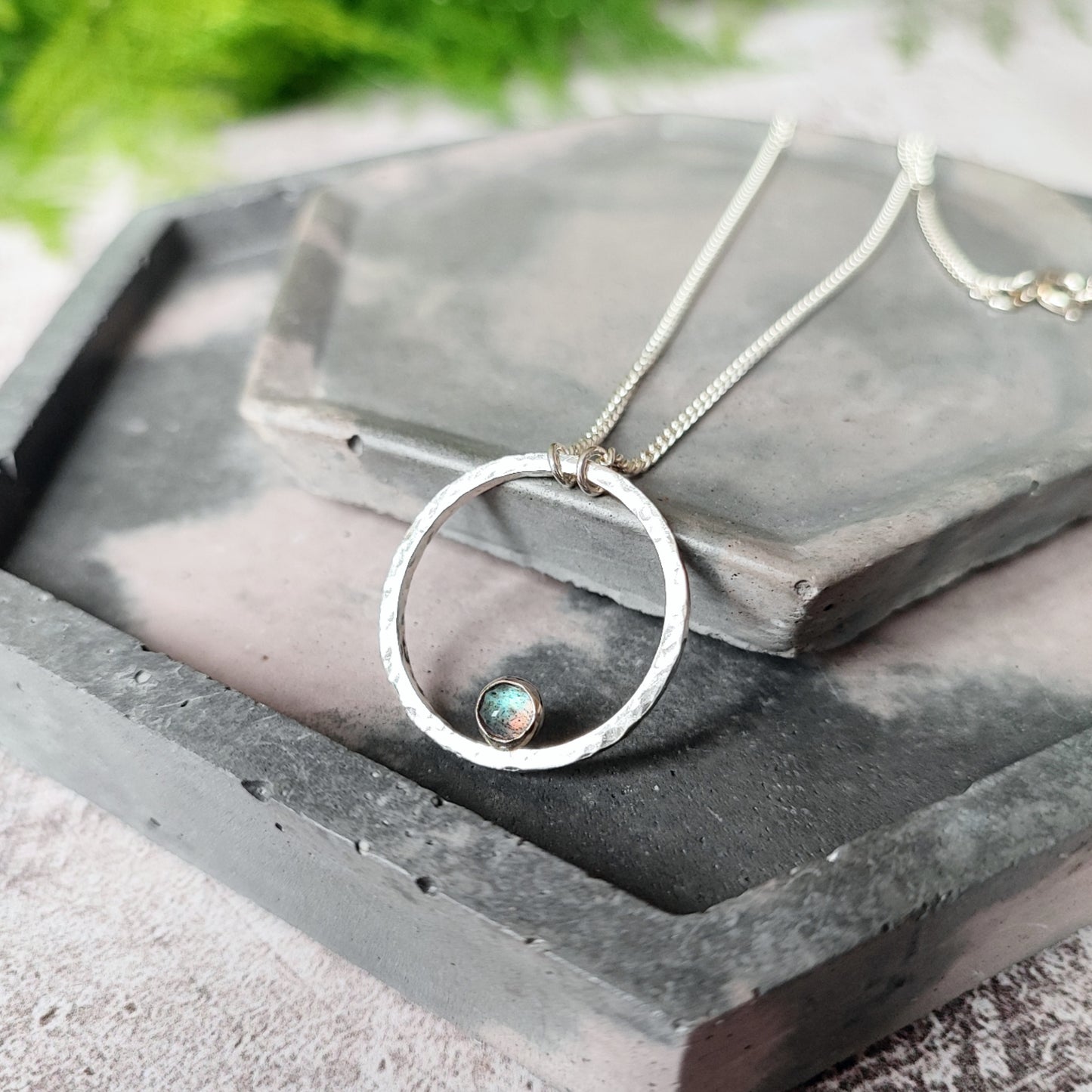 Stone-set Hammered Hoop Necklace