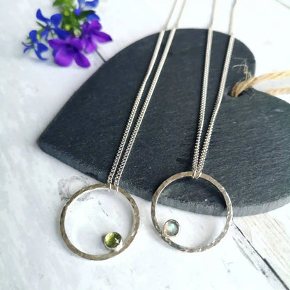 Stone-set Hammered Hoop Necklace