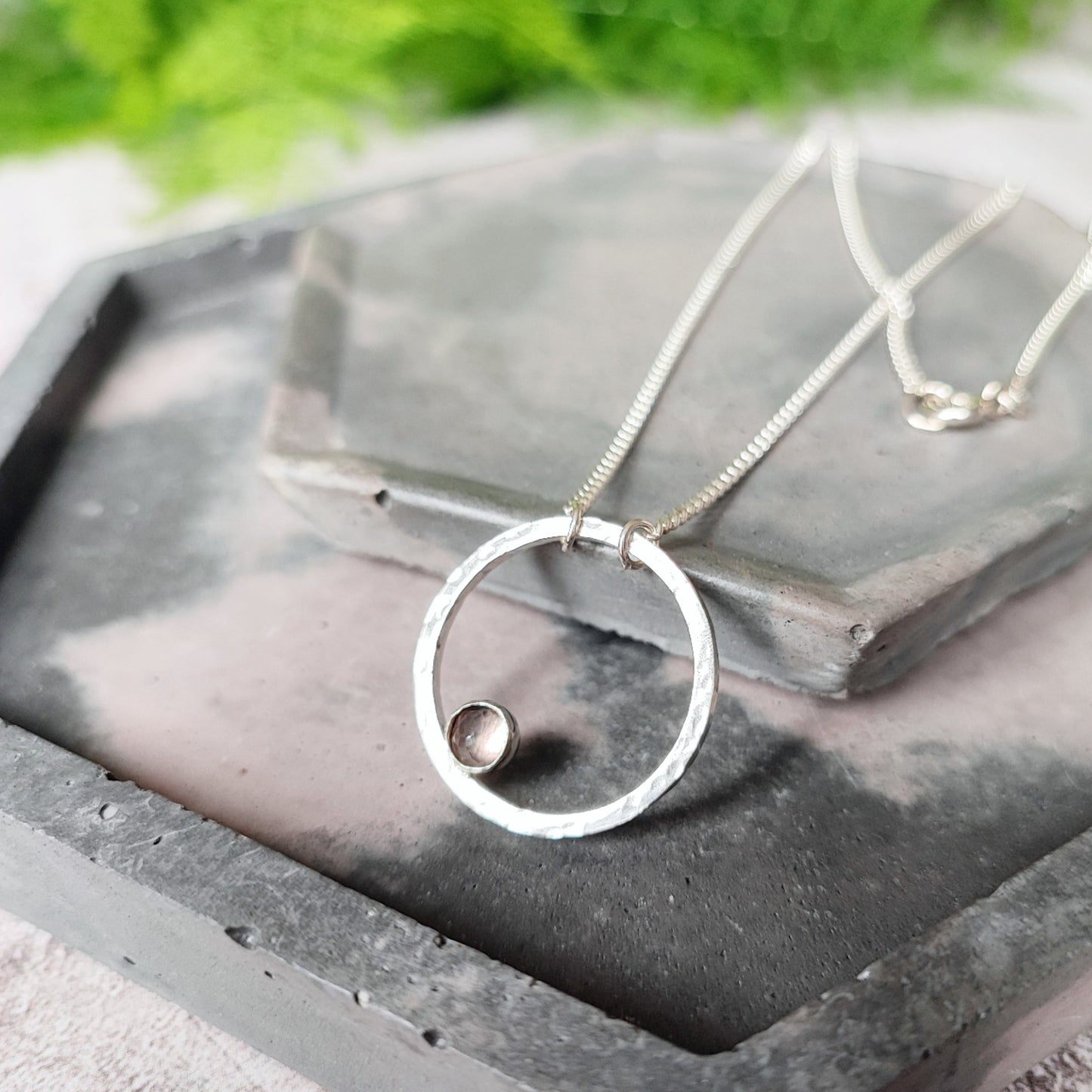 Stone-set Hammered Hoop Necklace