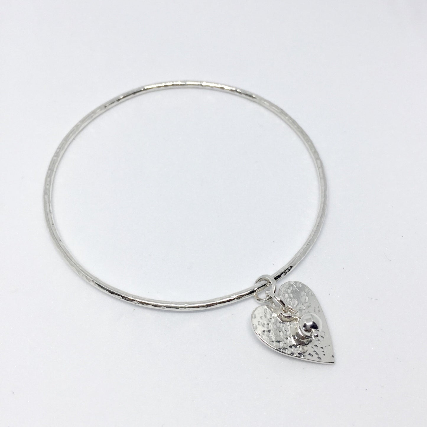 Solid Hammered Heart and Bead Bangle
