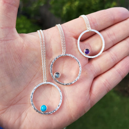 Stone-set Hammered Hoop Necklace